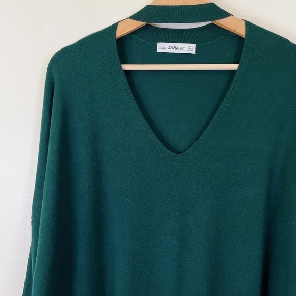 Zara Green Vneck  Choker Knit Sweater Dress - Picture 7 of 15